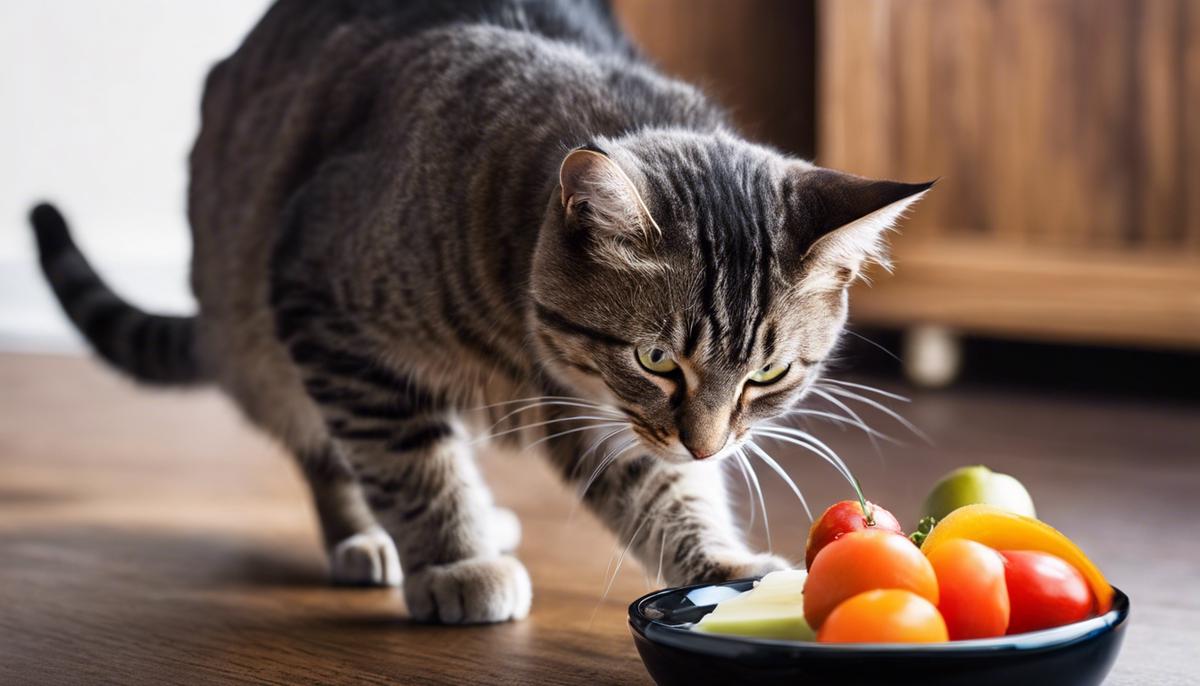 A cat eating from a bowl, showcasing healthy eating habits.