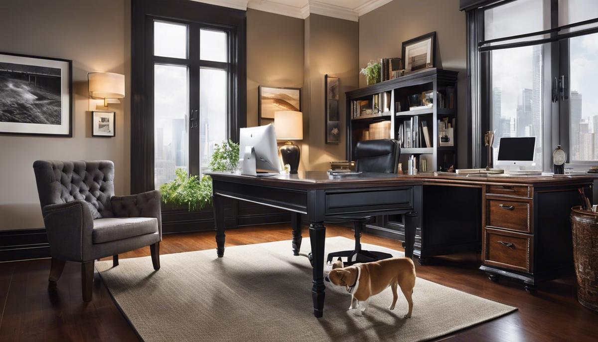 Image of a dog in an office environment