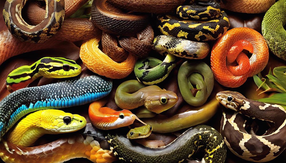 Assorted snake treats including quail, earthworms, fish, anoles, and frogs for visually impared