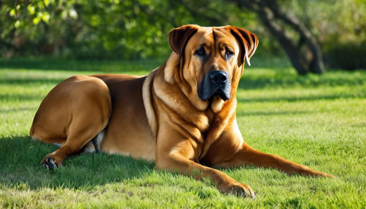 Image of a Tosa Inu, a large and muscular dog breed with a calm and patient demeanor.