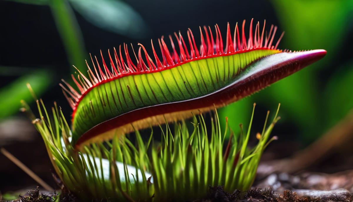 An image of a vibrant Venus Flytrap with open traps, ready to capture prey